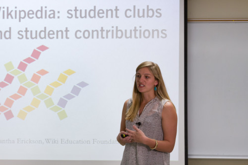 Samantha speaking at the Wikipedia workshop at the University of Arizona in late February.