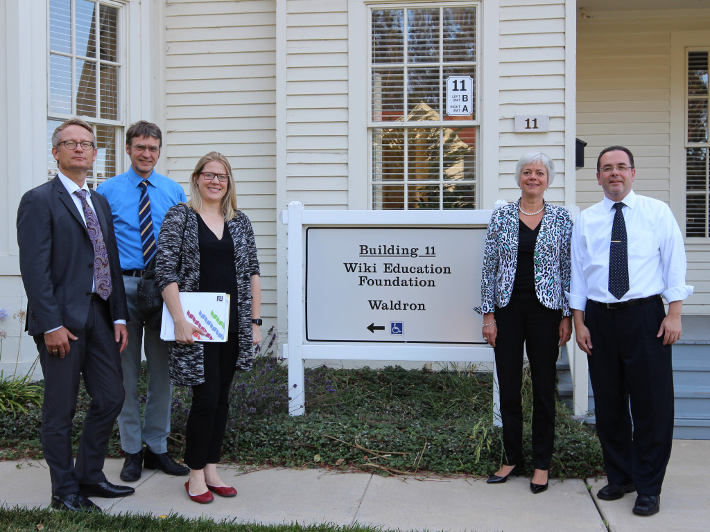 Delegation of the German Federal Ministry of Education and Research led by State Secretary Cornelia Quennet-Thielen (second from right) visiting Wiki Education Foundation's office in the Presidio