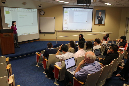 Helaine Blumenthal presents Wiki Ed to a course at UCSF.