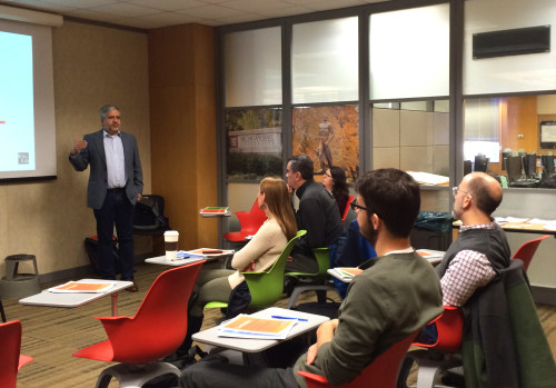 Wiki Education Foundation's Content Expert in the Sciences, Ian Ramjohn, addresses faculty at Michigan State.