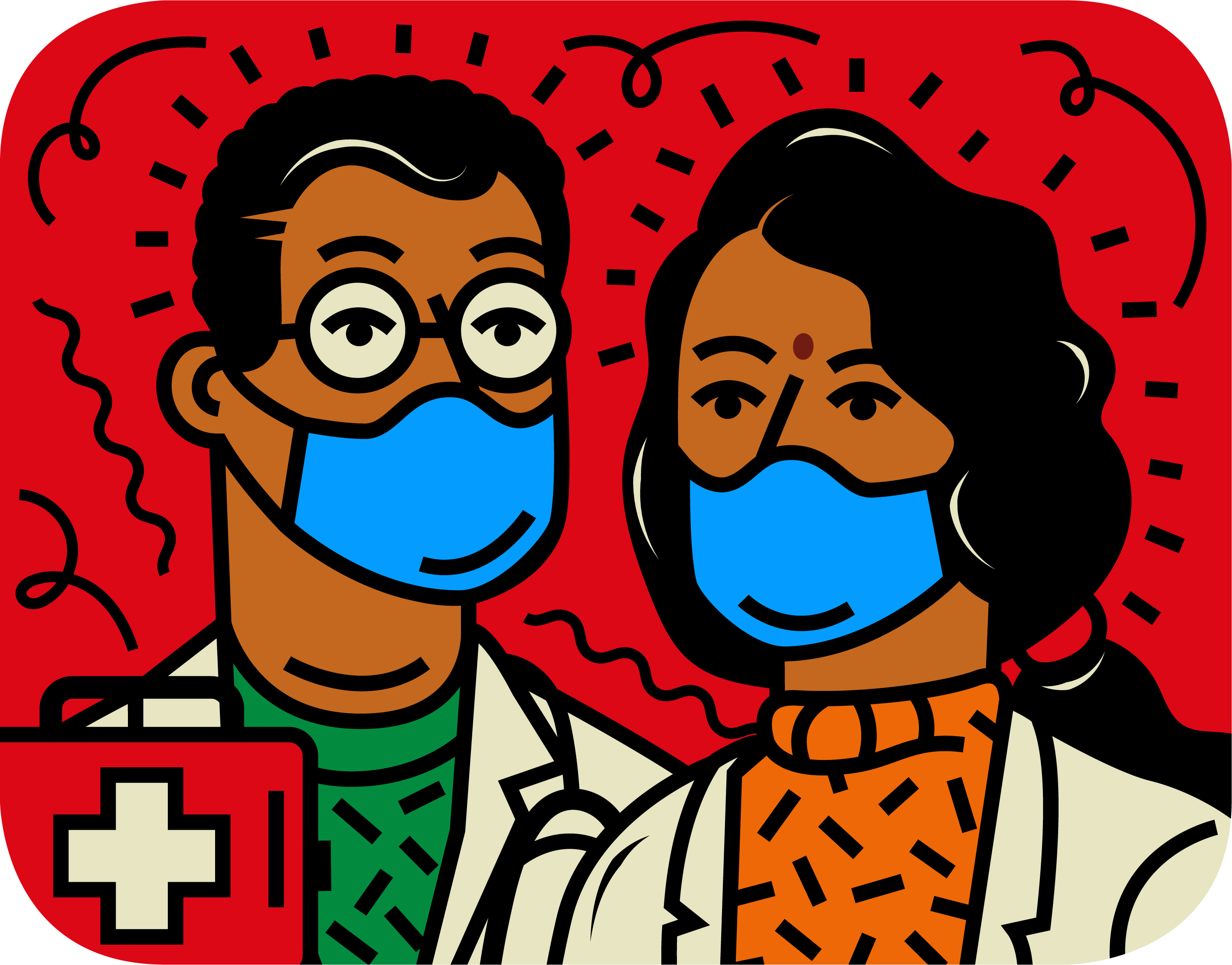 Illustration of 2 healthcare workers wearing masks