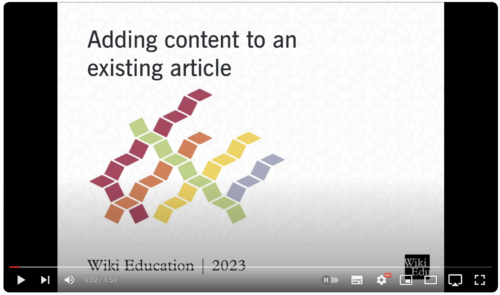 Screenshot of the video "Adding content to an existing article"