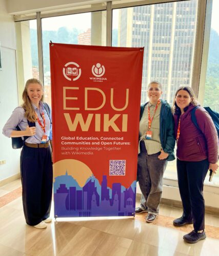 Wiki Education staff at EduWiki conference 2025. L-R: Colleen McCoy, Brianda Felix, Helaine Blumenthal.