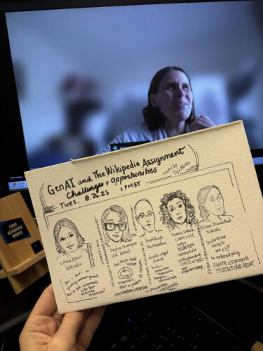 Illustration and notes featuring panelists during a previous Speaker Series webinar.