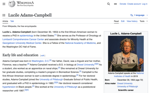 Lucile Adams-Campbell article screenshot