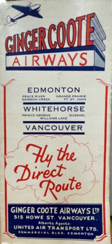Photograph of the front cover of a Ginger Coote Airways timetable, circa 1938-1941.