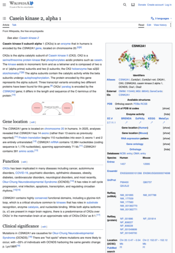 Casein kinase 2, alpha 1 wikipedia article screenshot