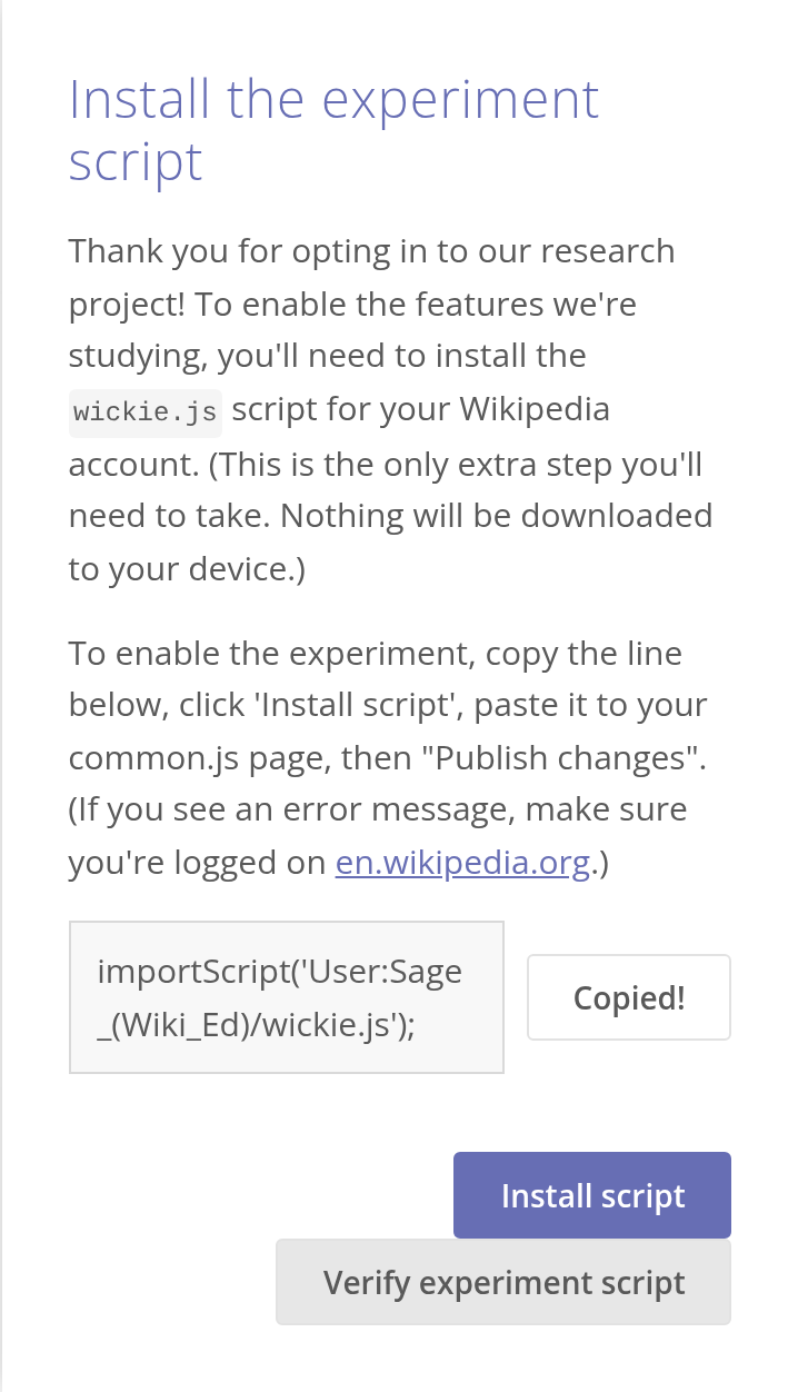 The same box after tapping Copy, with the button now reading Copied!